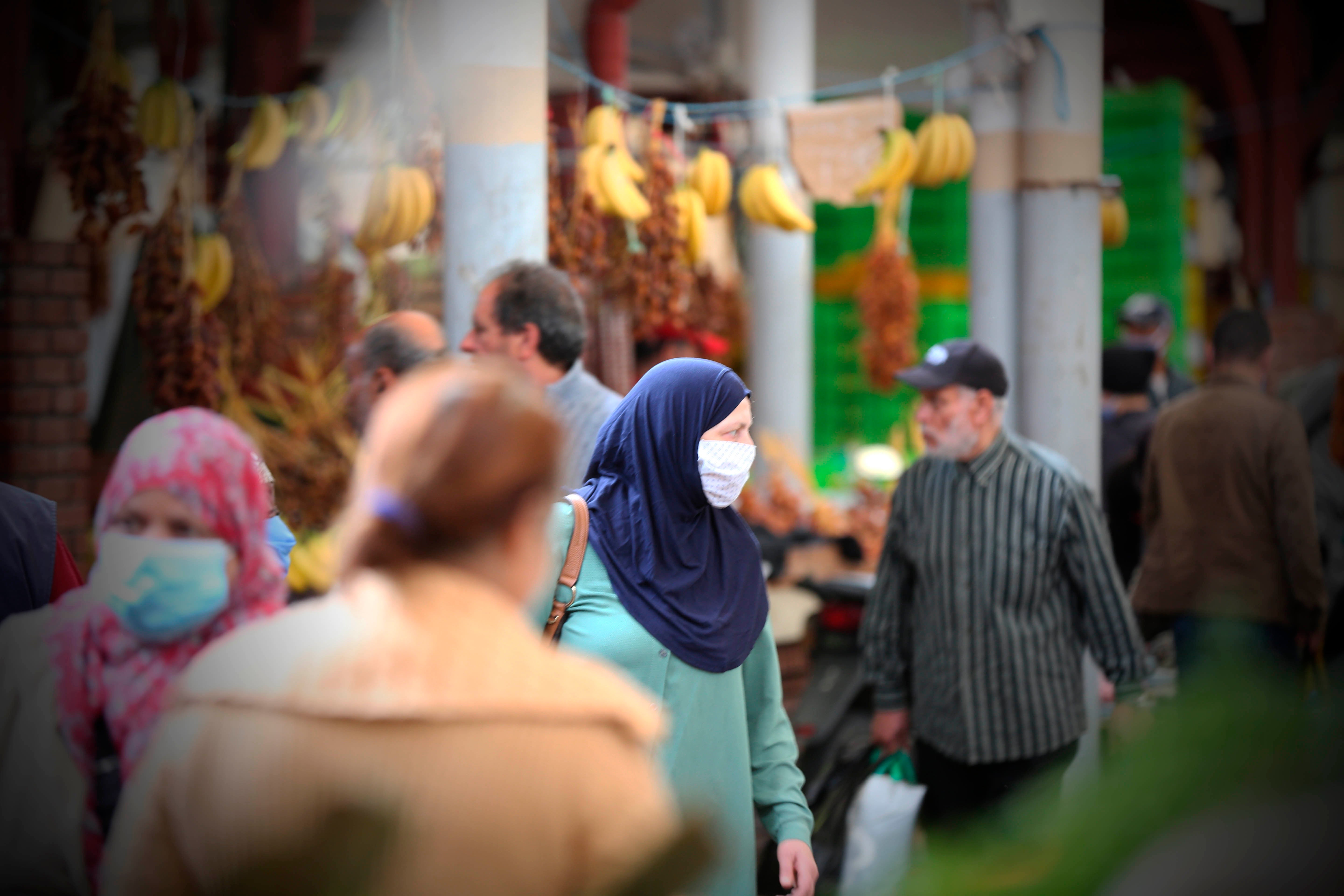 People shop in the Central Market of Tunis during the first days of Ramadan, Tunis, Tunisia April 28, 2020. 