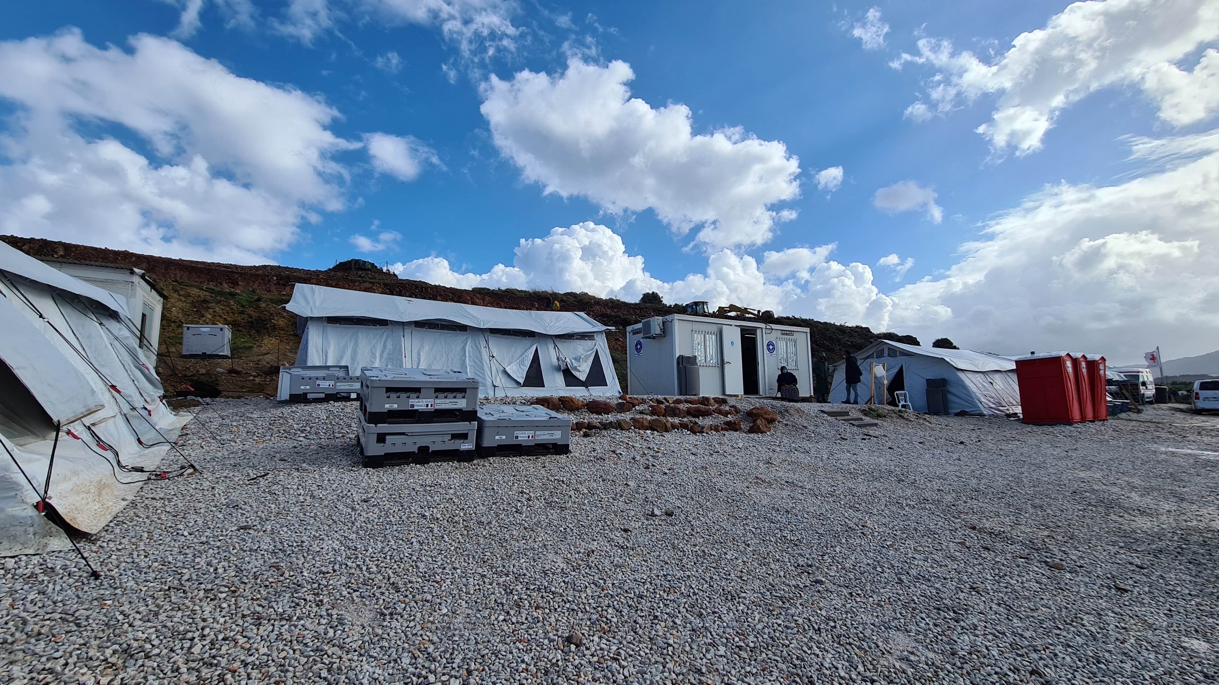 cluster of aid tents