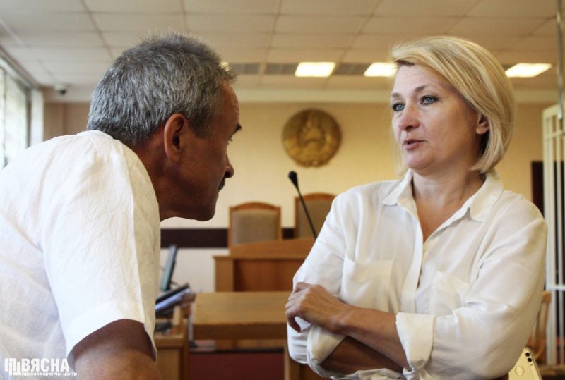 Gennady Fedunych (left) and Natalia Matskevich (right) at the trial in Minsk, Belarus.