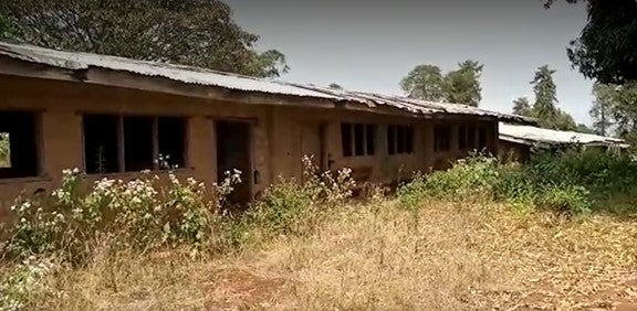 Exterior view of an abandoned rural school