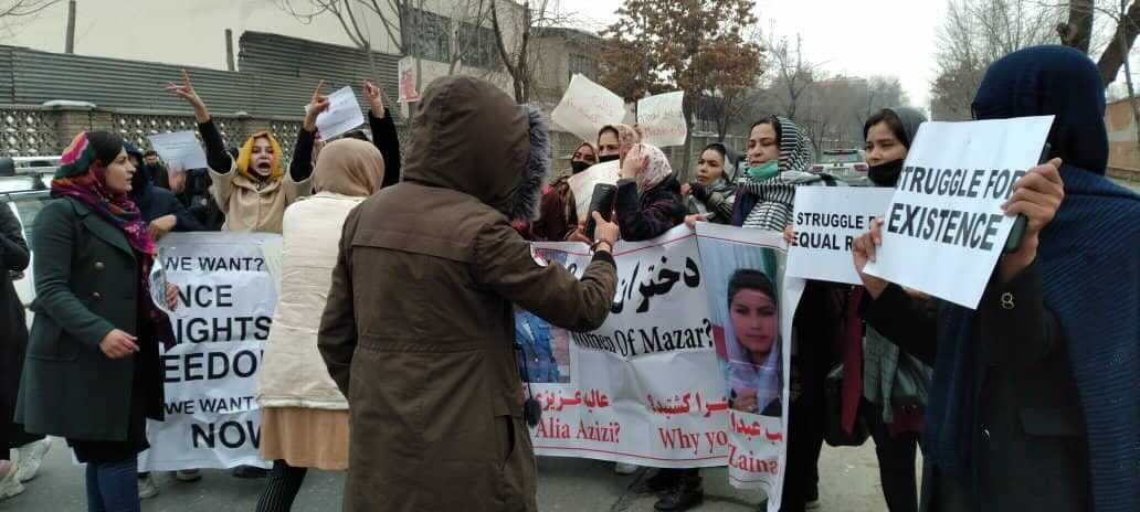 Women protesters demand justice and call for the Taliban to respect women’s rights in Kabul, Afghanistan