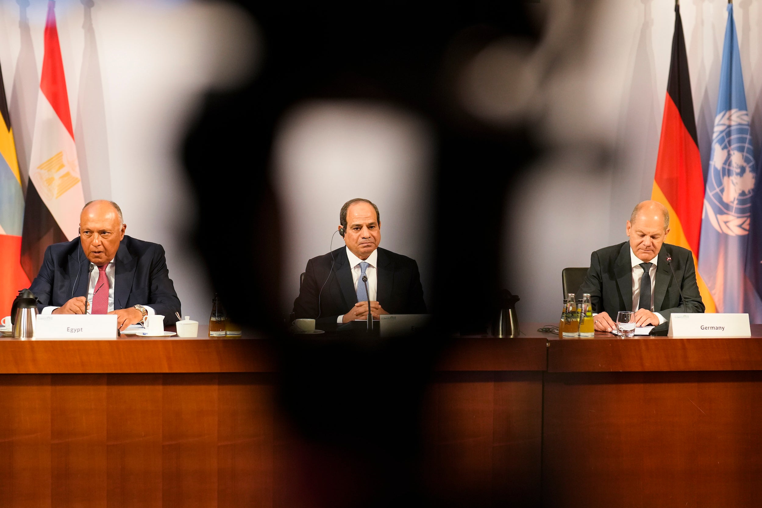 Egypt's President Abdel Fattah El-Sisi sits at the Petersberg Climate Dialogue conference. 