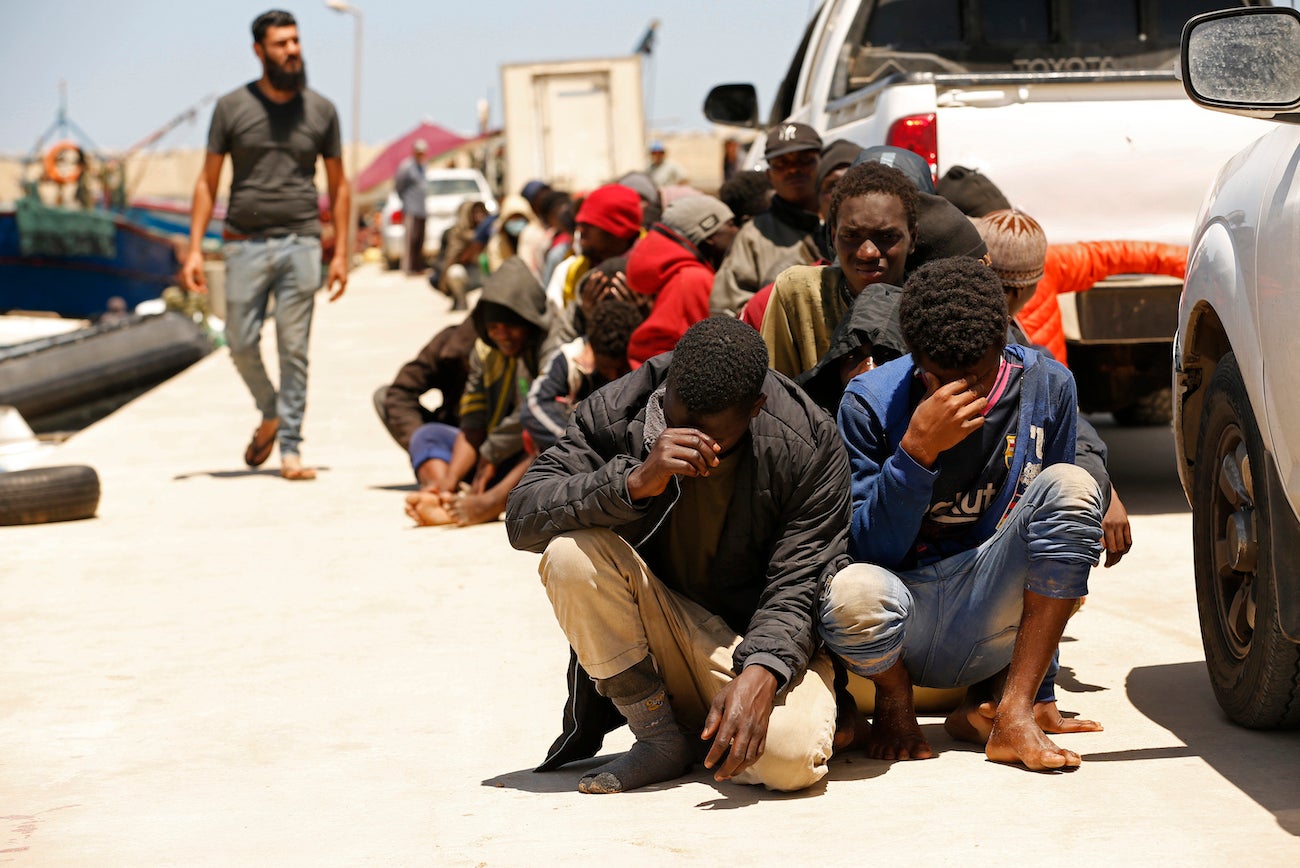 Men detained in Gasr Garabulli, northwestern Libya.