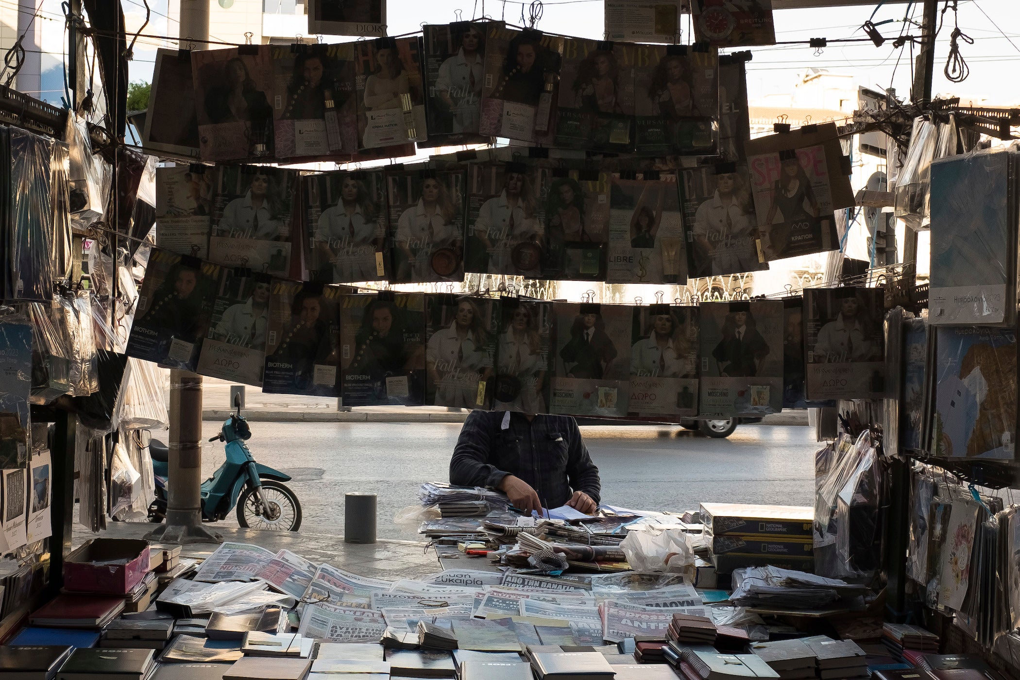 Newspapers on a kiosk at Omonoia square in Athens, Greece.