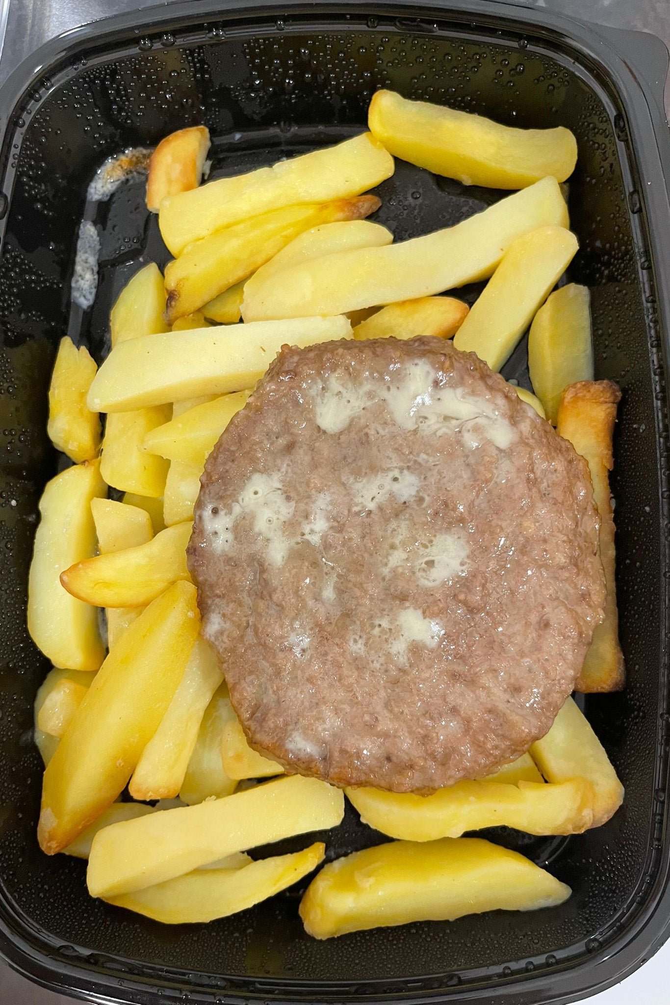 Container of burger and fires