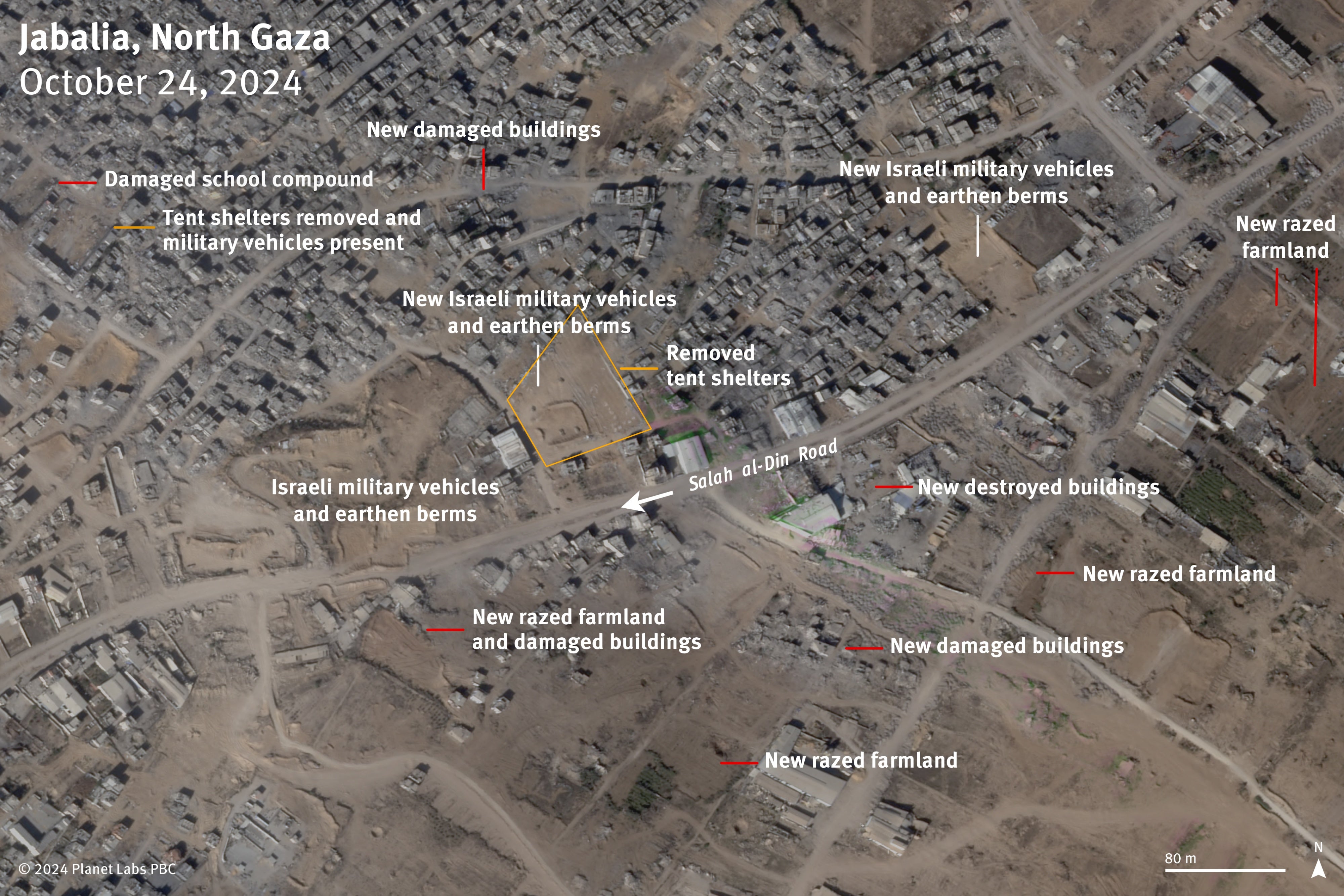 Satellite image from October 24 of Salah al-Din street. 