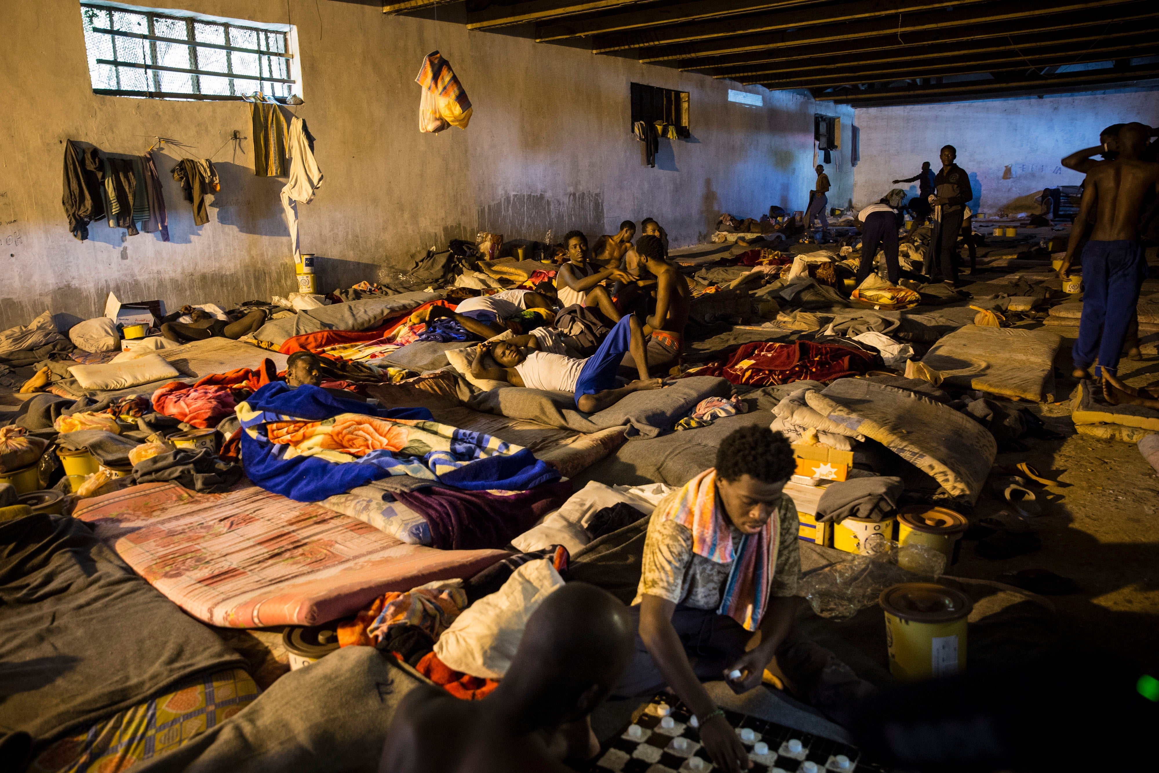 Men at a detention center in Tripoli, Libya, June 8, 2017. 