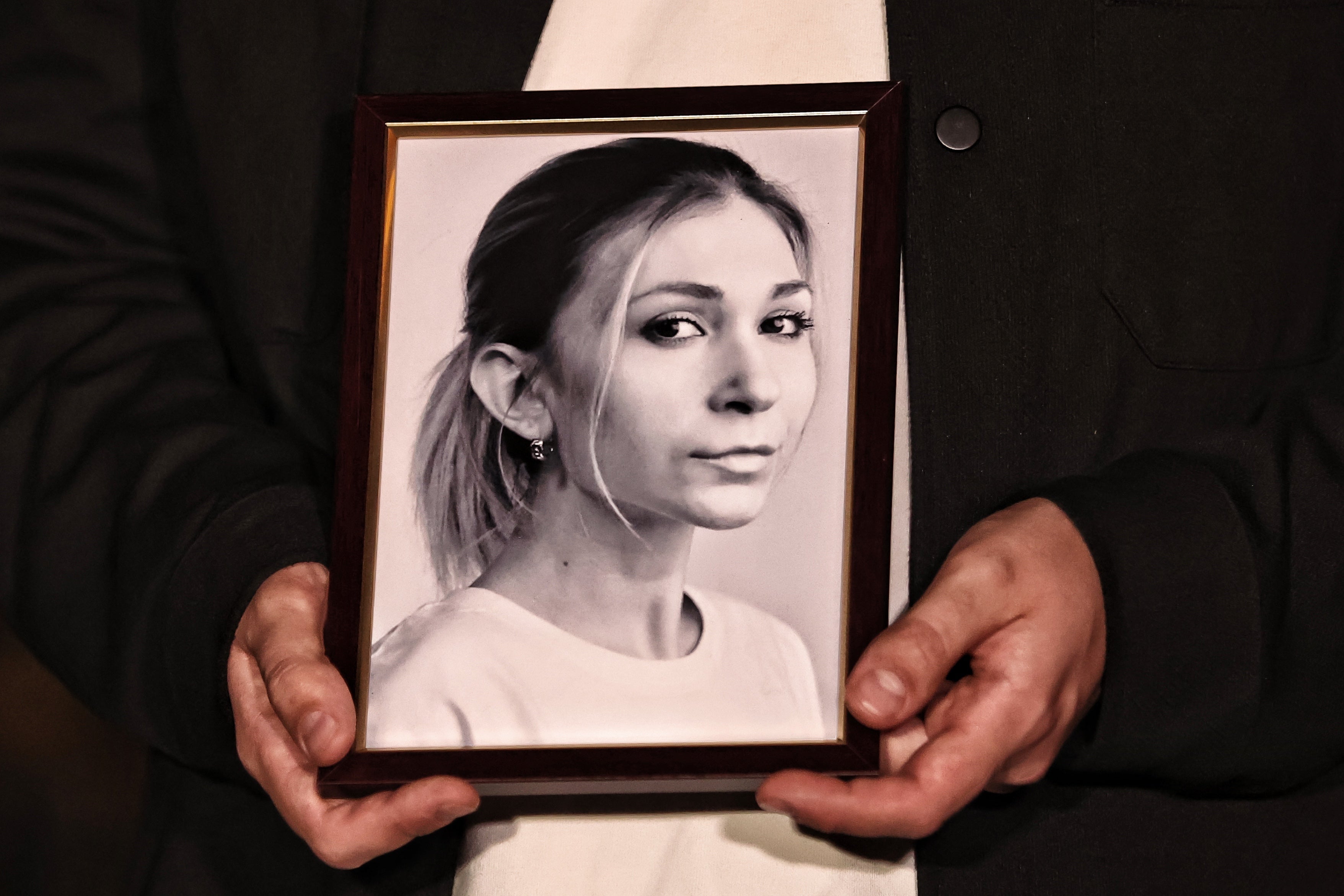 Gedenken an die ukrainische Journalistin Victoria Roshchyna, die in russischer Gefangenschaft starb, Maidan Nezalezhnosti (Unabhängigkeitsplatz) in Kyiv, Ukraine, 11. Oktober 2024.