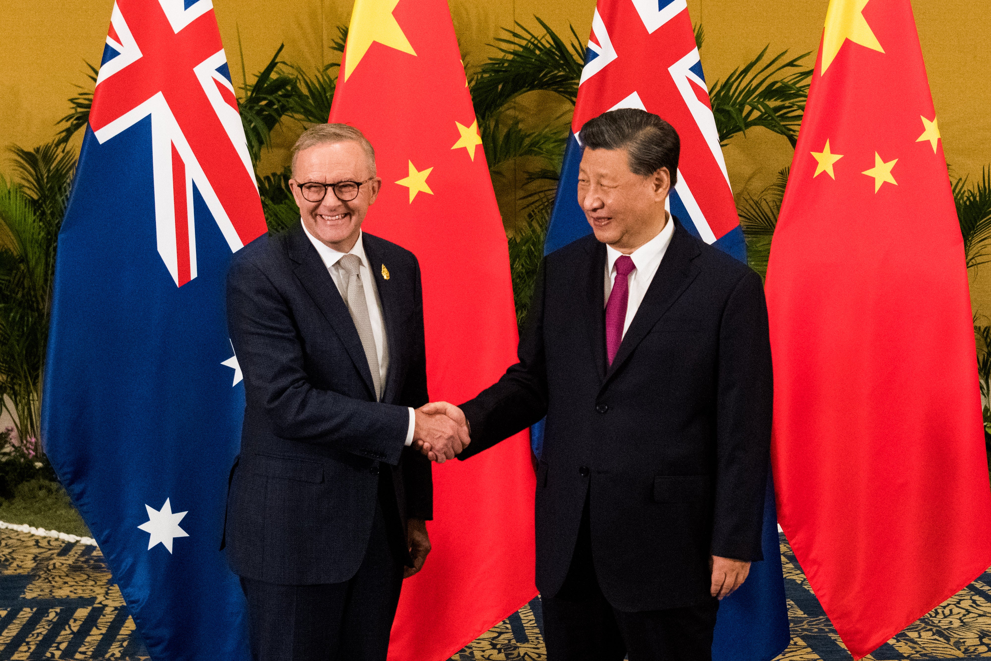 Australian prime minister Anthony Albanese (L) with the President of the People's Republic of China, Xi Jinping, in Bali, Indonesia, November 15th, 2022.