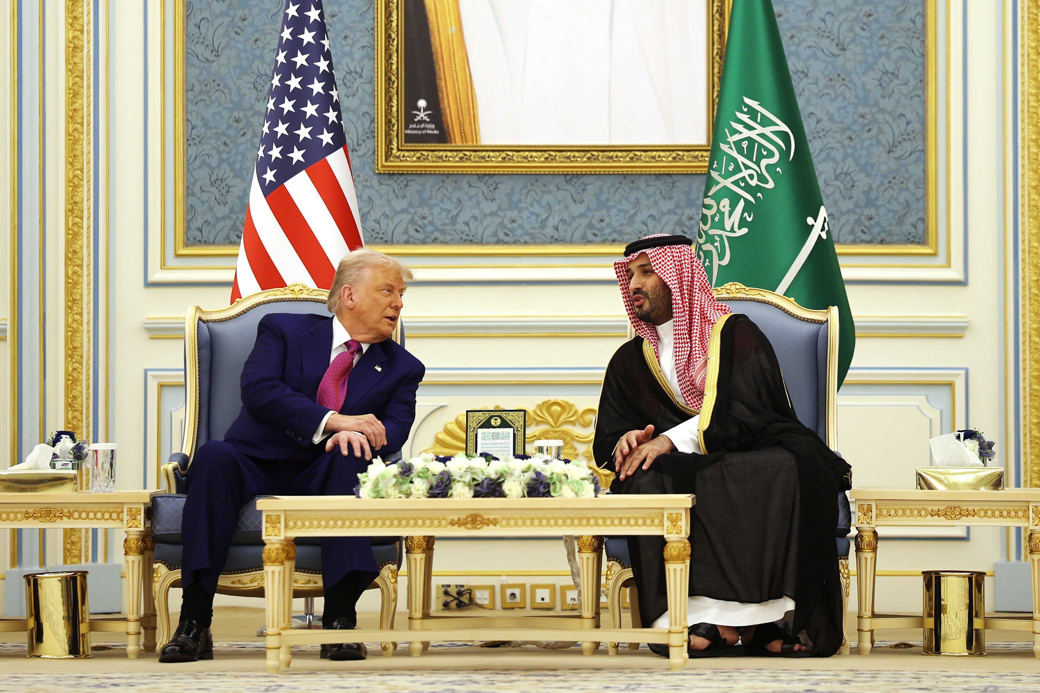 US President Donald Trump meets with Saudi Crown Prince Mohammed bin Salman at the Saudi Royal Court, in Riyadh, May 13, 2025.