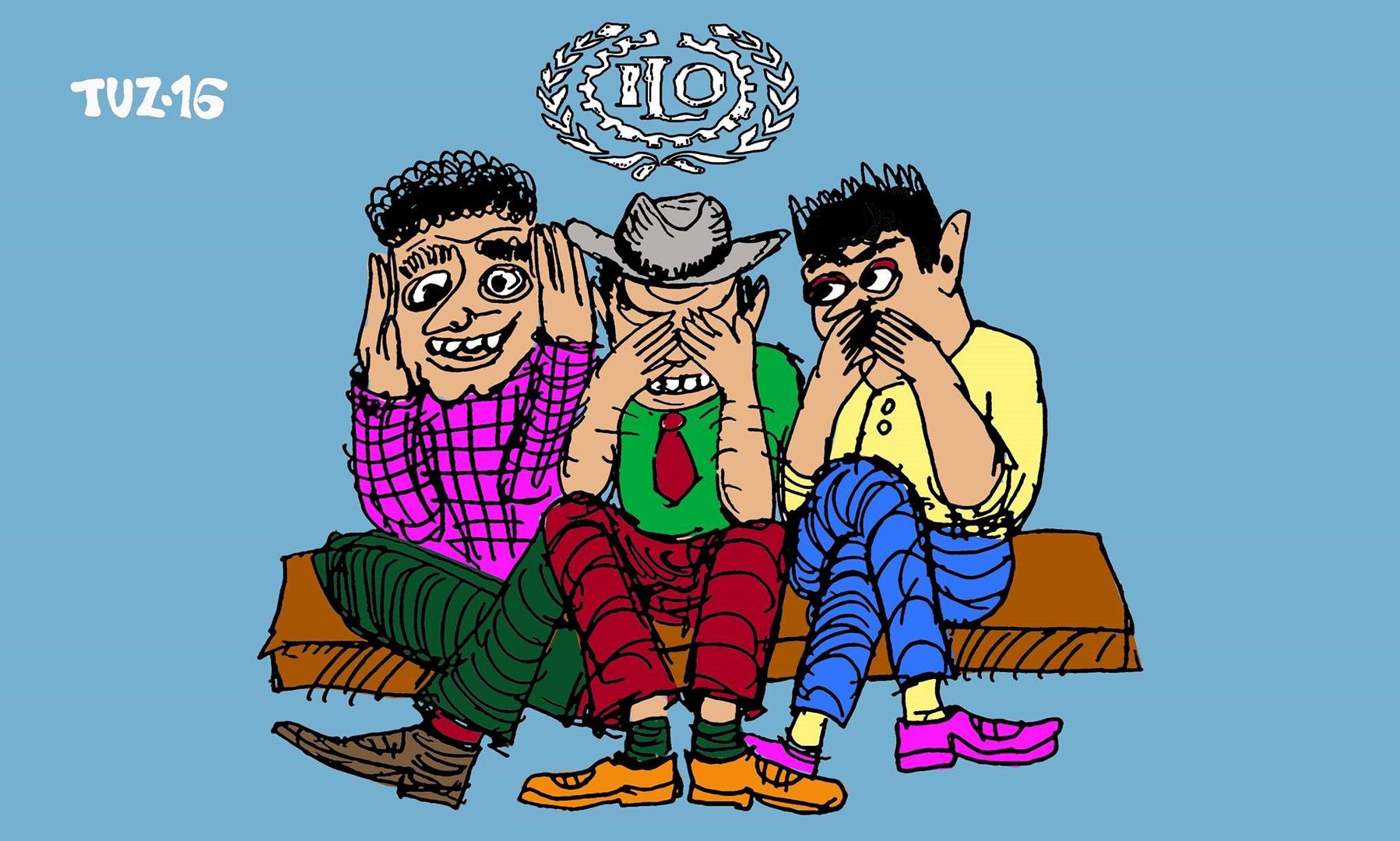 Международная организация труда глазами узбекского карикатуриста: «Не хотим верить, что в Узбекистане используется принудительный труд». 