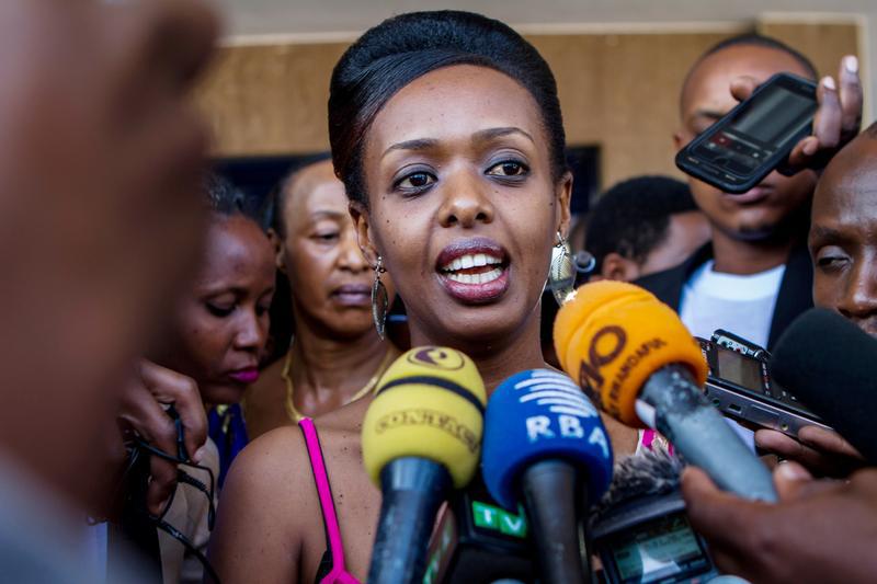 Would-be independent presidential candidate Diane Rwigara speaks to the media in Kigali, Rwanda, June 20, 2017.