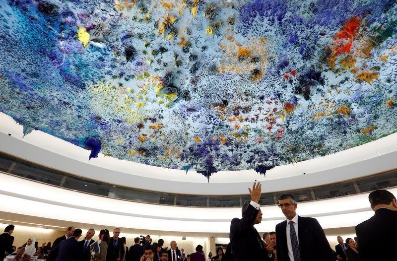 ​Les délégués arrivent à la 34ème session de Conseil des droits de l'homme des Nations Unies à Genève, en Suisse, le 27 Février 2017.