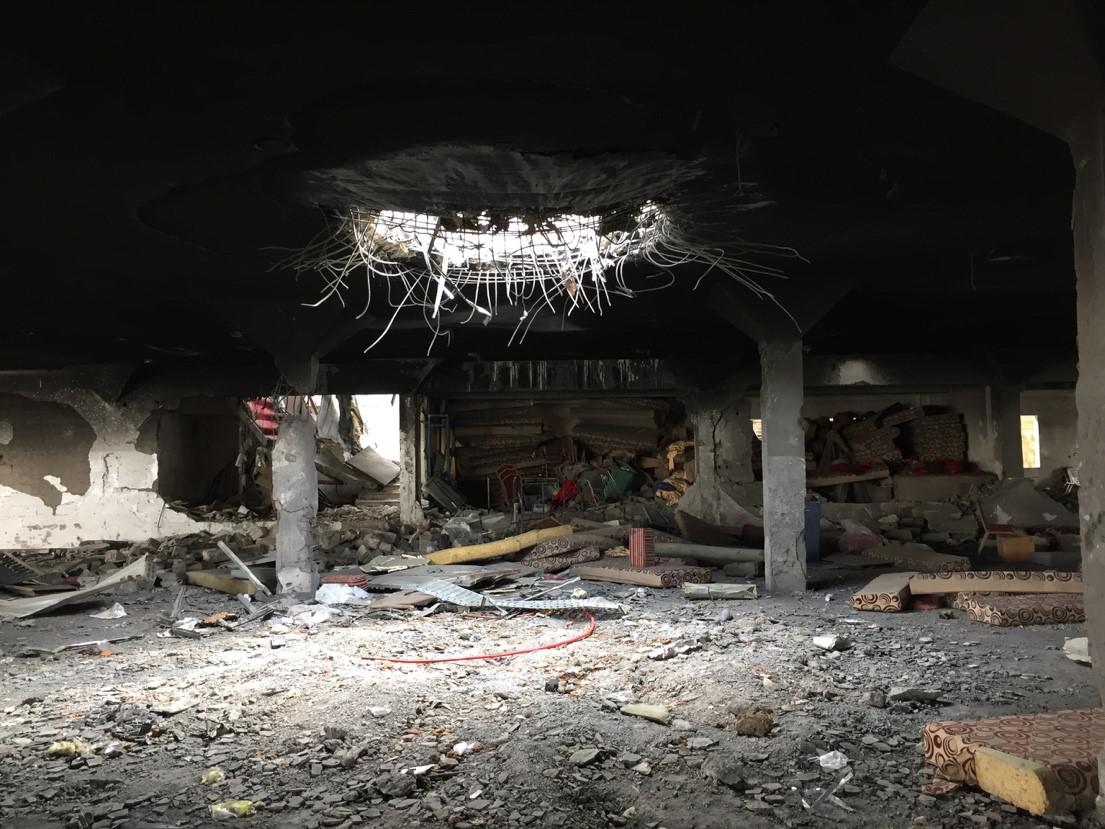 The remains of a community hall in Sanaa, the capital of Yemen, after Saudi-led coalition warplanes attacked a funeral ceremony there on October 8, 2016. The coalition has never clarified which countries’ forces participated in the attack.