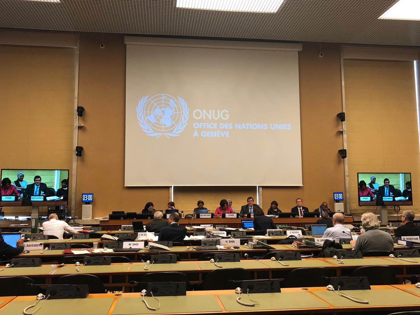 The United Nations’ Committee on Economic, Social and Cultural Rights in session during South Africa’s first review. (C) 2018 Elin Martínez/Human Rights Watch