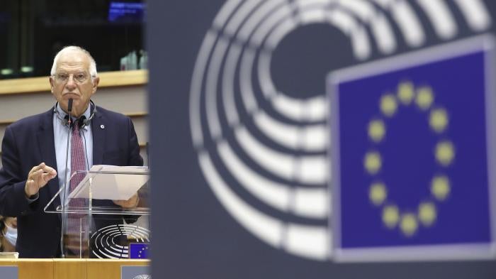 European Union foreign policy chief Josep Borrell in Brussels, Wednesday, Oct. 7, 2020.