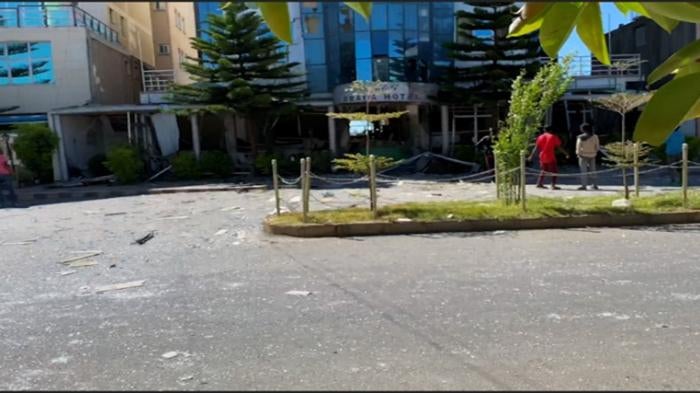 A video showing damage to the Brana Hotel in Axum, which, according to the metadata of the video, was taken on November 25, 2020. 