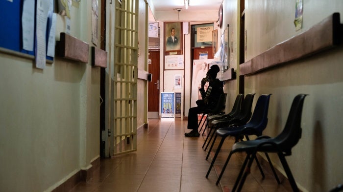 A client waits to be seen by a doctor during an HIV clinic day at TASO Mulago service center in Kampala, Uganda, February 17, 2025. 