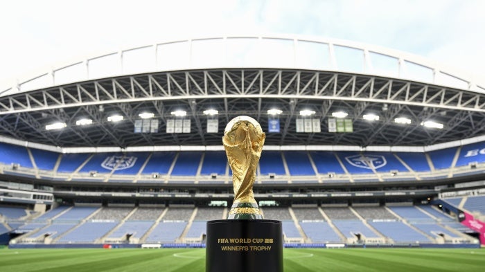 FIFA World Cup Trophy is displayed at Lumen Field in Seattle, Washington, US, July 28, 2024.