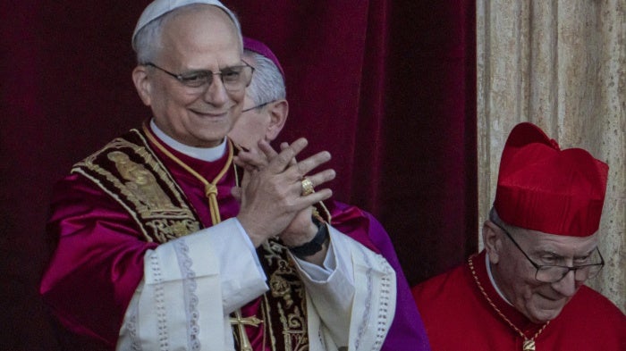 The new Pope Leo XIV on the central loggia of St. Peter's Basilica at the Vatican, May 8, 2025.