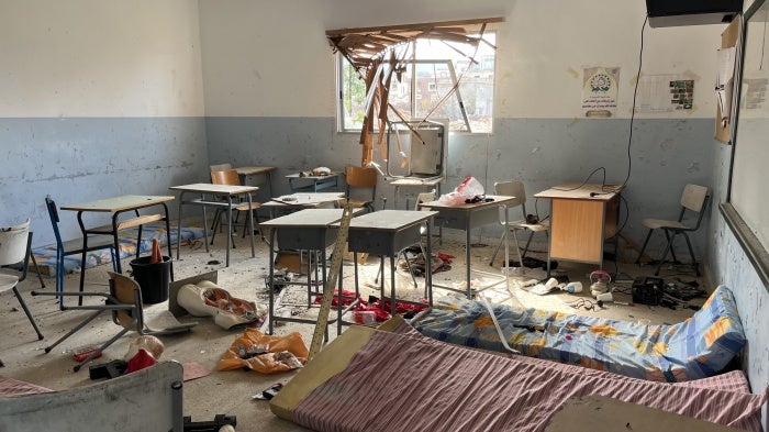 Damage to a classroom in Naqqoura Intermediate Public School, Lebanon, January 31, 2025.