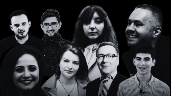 The Abzas Media team and Bahruz Samadov. 