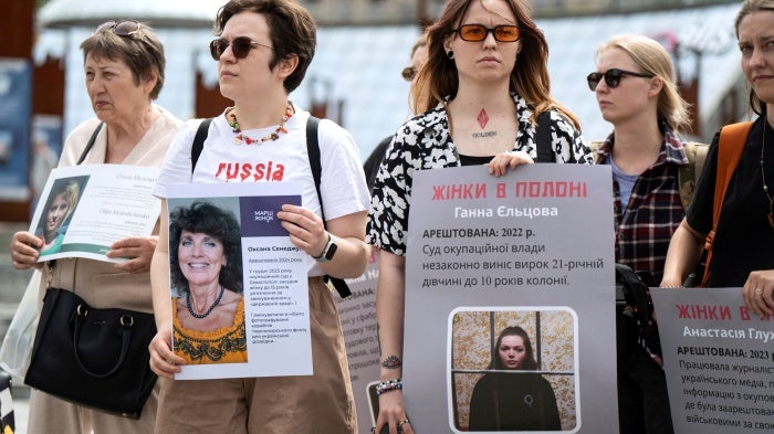 Rally in Kyiv, Ukraine in support of Ukrainian women being held in Russian detention, June 19, 2025.