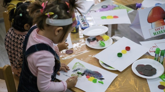 Students in a pre-primary school classroom in Tashkent, Uzbekistan, 2021.