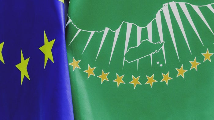Flags of the African Union and the European Union 