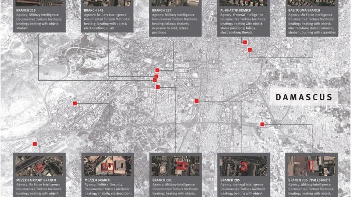 Map showing the locations of detention centers that were identified by multiple witnesses.