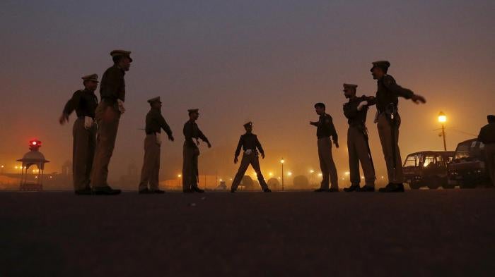 Police officers in New Delhi, India in January 2016. Police in India are often accused of protecting colleagues from accountability for abuses.