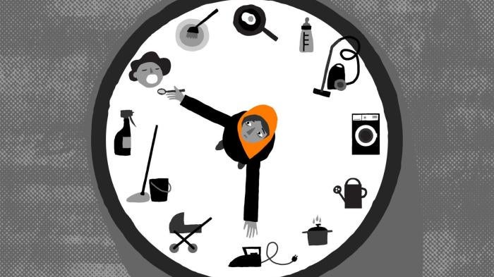  رسم يمثل عاملة منزلية تتعرض للاستغلال في عمان. 