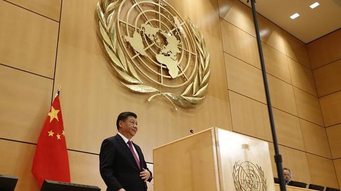 Chinese President Xi Jinping delivers a speech in the Palais des Nations at the United Nations in Geneva, January 18, 2017.