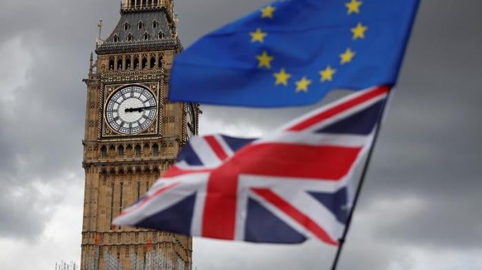 The Union Flag and European Union flag fly in Parliament Square in central London, September 9, 2017.