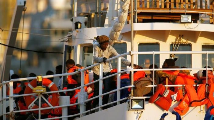 Migrants are seen onboard the charity ship Lifeline at Boiler Wharf in Senglea, in Valletta's Grand Harbour, Malta June 27, 2018.