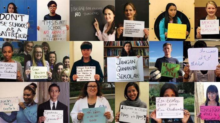 Students and teachers from around the world call for schools and universities to be protected from military use.