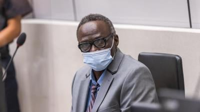 Ali Mohammed Ali, known as Ali Kosheib or Kushayb, in The Hague, Netherlands. during the opening of his confirmation hearing on charges for crimes in Darfur, Sudan. 