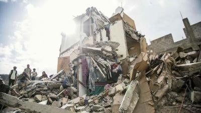 Yemen apartment destroyed by airstrike.