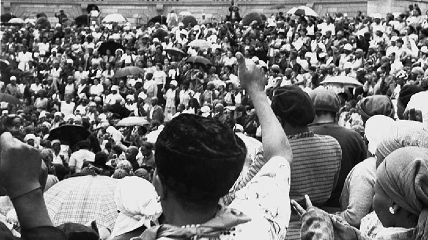 Women march on the Union Buildings protesting apartheid in Pretoria, South Africa, August 9, 1956.