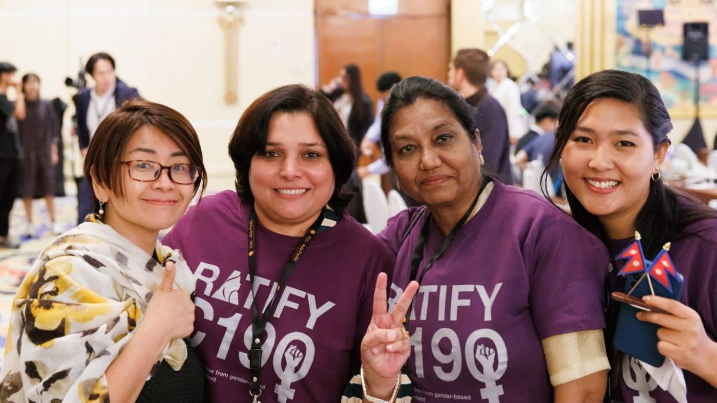 Dur e Sharwar, second from left, vice president of the Pakistan Workders Federation during an International Women’s Day cycle rally in Lahore, Pakistan, 2023.