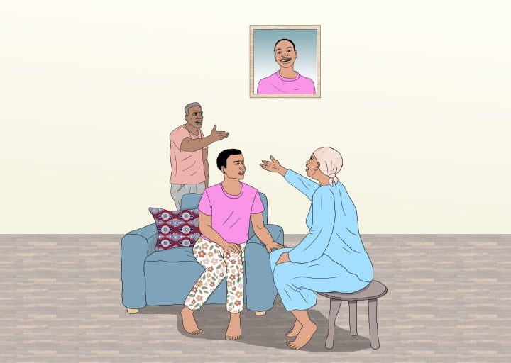 An illustration of parents arguing in front of their child