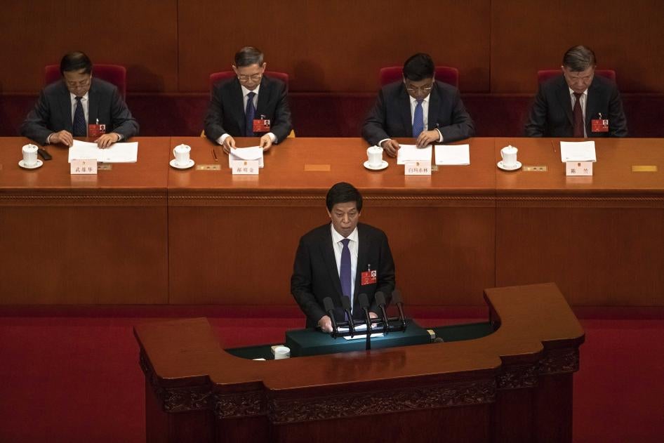 Li Zhanshu, National People's Congress Chairman delivers a speech during the second plenary session of China's National People's Congress (NPC) at the Great Hall of the People in Beijing,&nbsp;May 25, 2020.&nbsp;