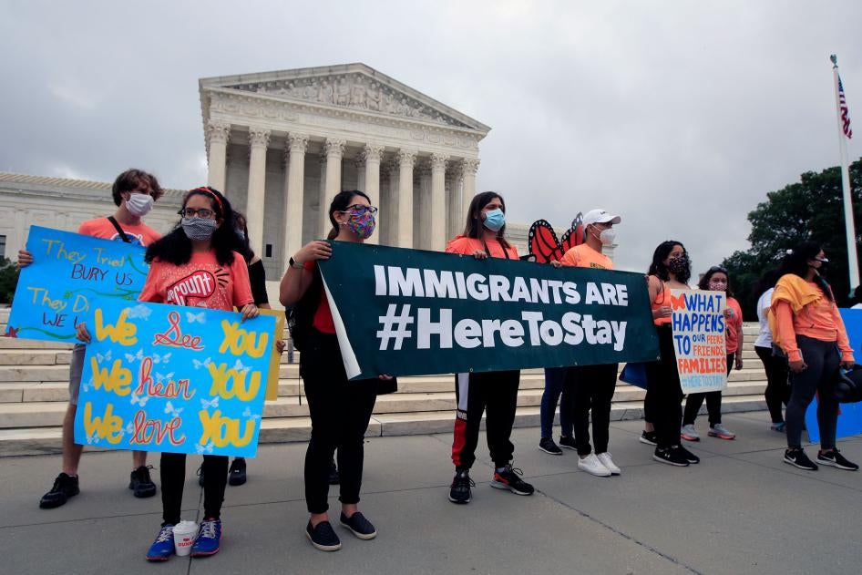 Deferred Action for Childhood Arrivals (DACA) students celebrate in front of the Supreme Court in Washington, DC, June 18, 2020. 