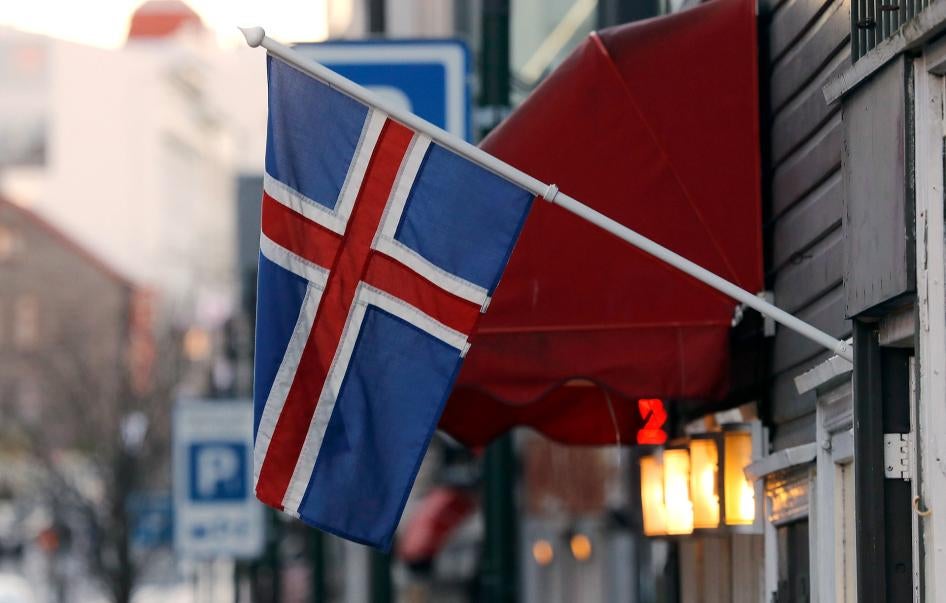 An Icelandic flag hangs outside a shop in Reykjavik, October 27, 2016.