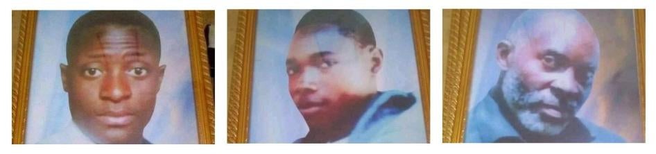 De gauche à droite : les membres du parti politique UDPS Héritier Mpiana, Mardoché Matanda et Dodo Ntumba. Leurs corps ont été retrouvés dans la rivière Lubumbashi en RD Congo quelques jours après une manifestation politique qui a eu lieu le 9 juillet 2020.