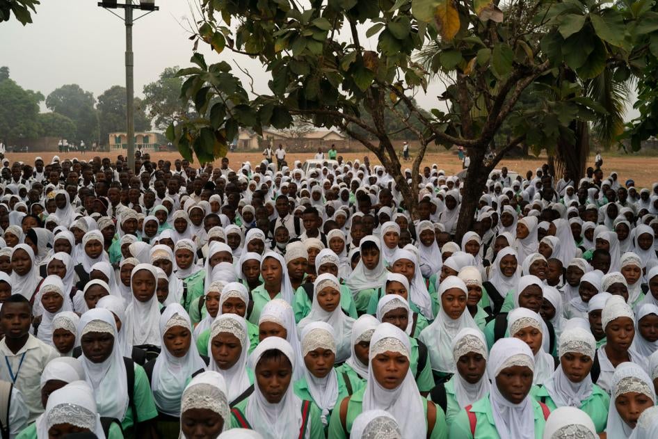Students sing the national anthem before class at a secondary school in Koidu, district of Kono, Sierra Leone, November 20, 2020. 