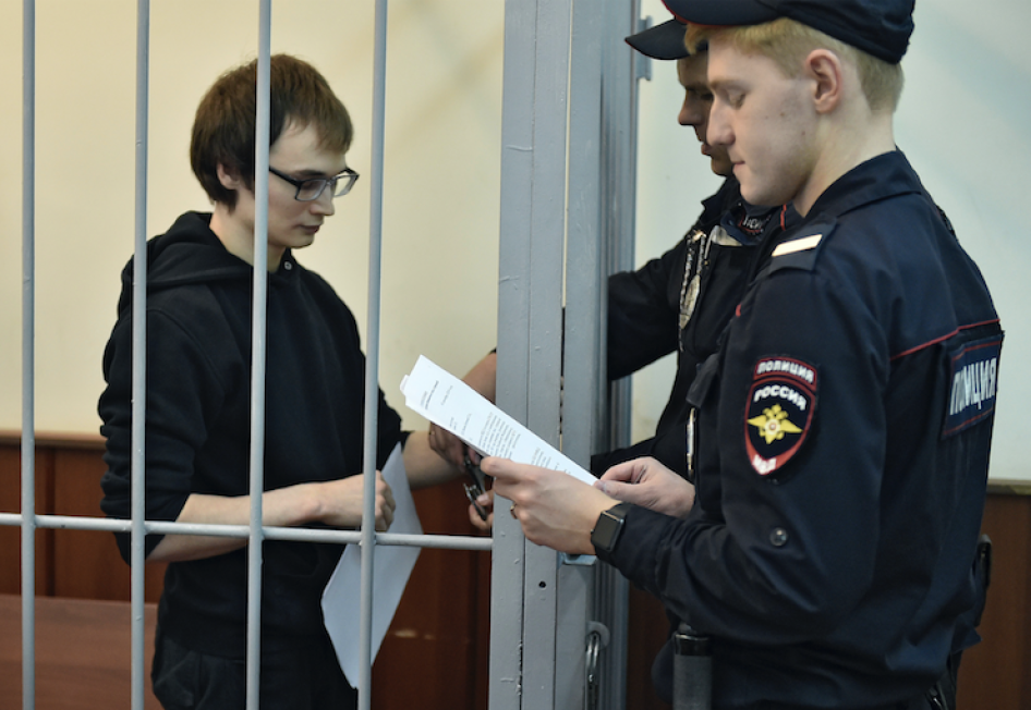 Mathematics and mechanics graduate student at Moscow State University Azat Miftakhov before the court session in Golovinsky district court. September 05, 2019. 