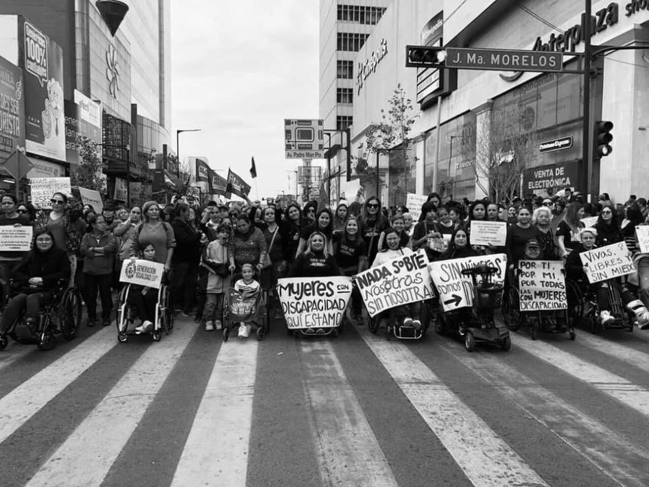 Women with disabilities demonstrate against violence in Mexico City, Mexico, March 8, 2020. 