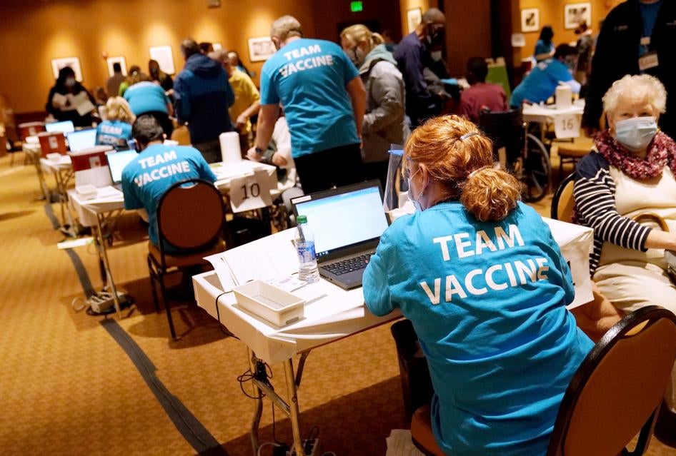 Allegheny Health Network employees run a Covid-19 vaccine clinic at PNC Park in Pittsburgh, Pennsylvania, February 6, 2021.