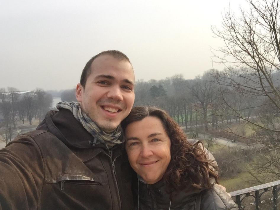 Yuliya Slutskaya and her son Piotr Slutsky. 